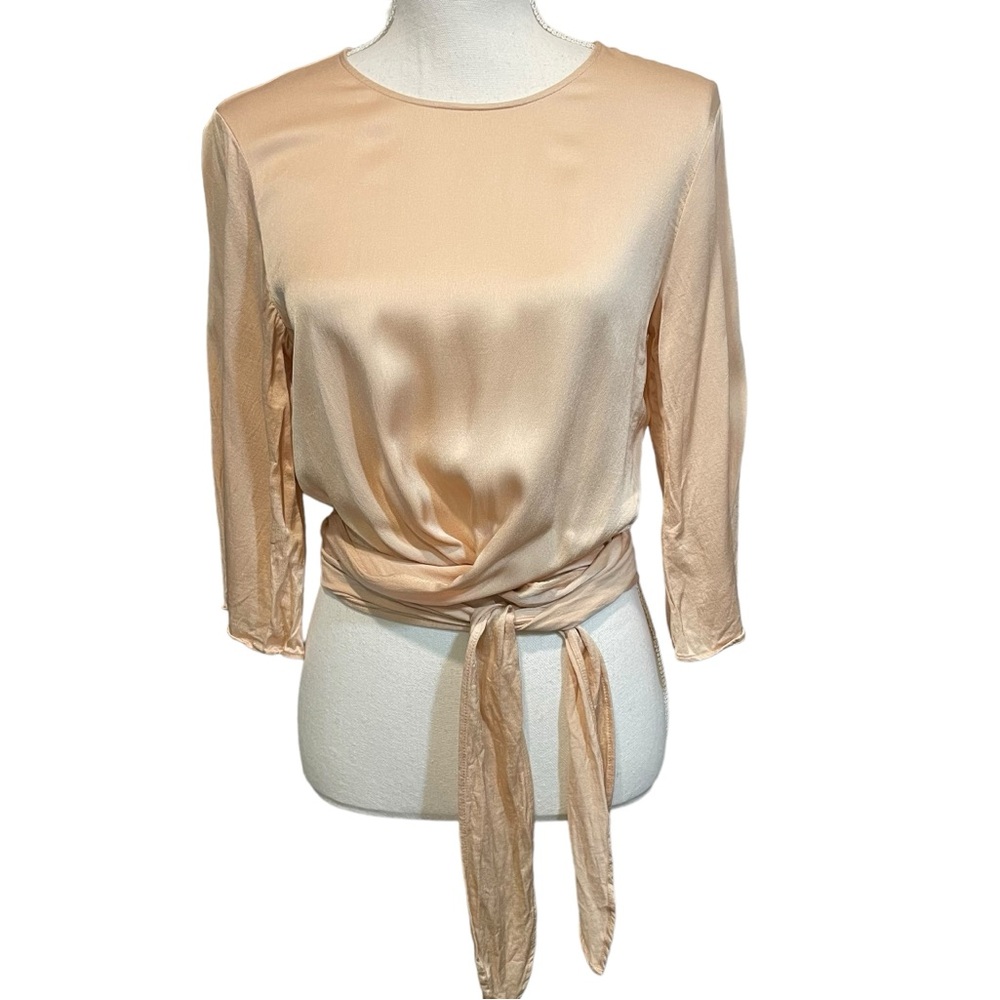 Zara Woman Pale Peach Balletcore Cropped Tie Wrap Blouse.  Size M